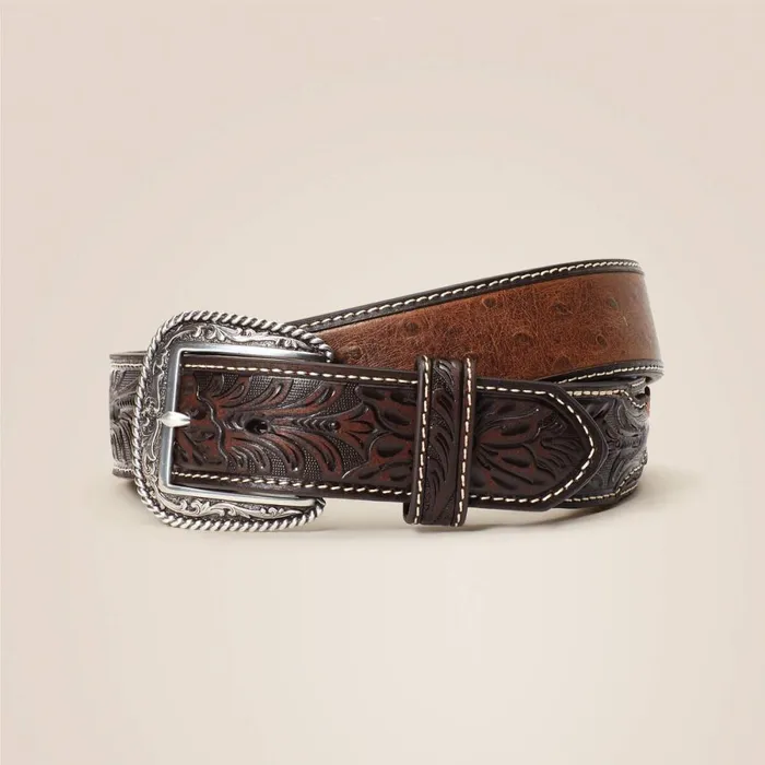 15034 Ostrich Tooled Belt Brown Men Ariat Belts