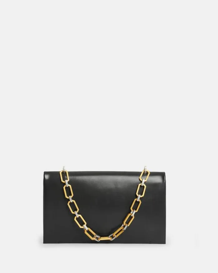 Akira Leather Removable Chain Clutch Bag Black Women AllSaints Handbags and Wallets