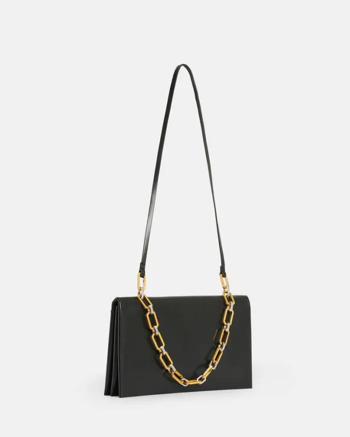 Akira Leather Removable Chain Clutch Bag Black Women AllSaints Handbags and Wallets Akira Leather Removable Chain Clutch Bag Black Women AllSaints Handbags and Wallets