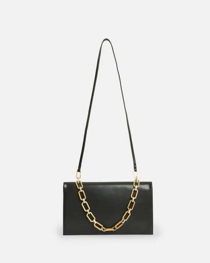 Akira Leather Removable Chain Clutch Bag Black Women AllSaints Handbags and Wallets Akira Leather Removable Chain Clutch Bag Black Women AllSaints Handbags and Wallets