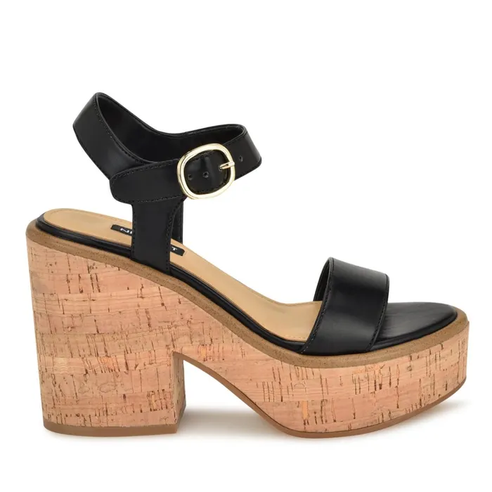 Amye Ankle Strap Wedge Sandals Black Women Nine West Casual