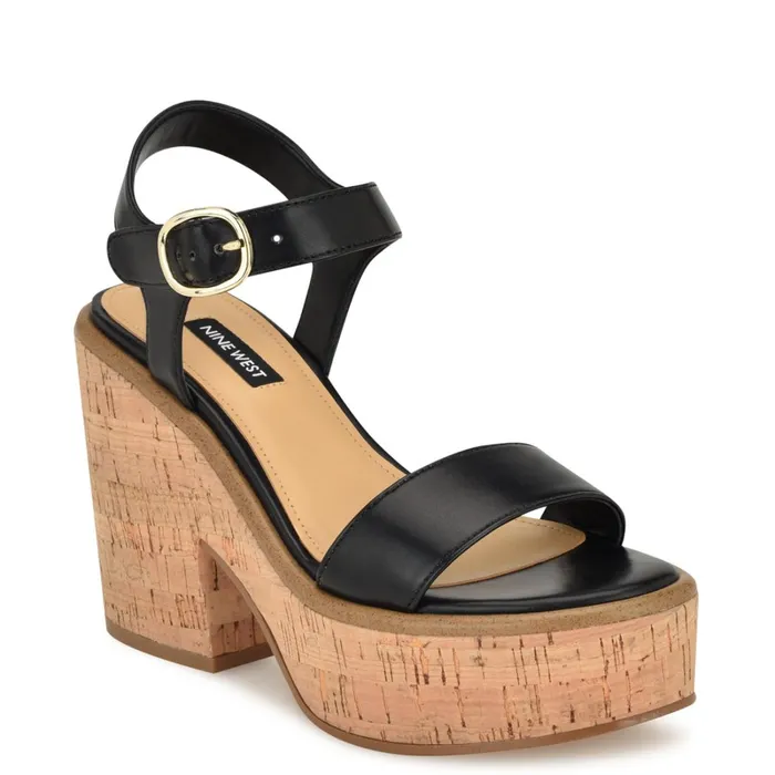 Amye Ankle Strap Wedge Sandals Black Women Nine West Casual Amye Ankle Strap Wedge Sandals Black Women Nine West Casual