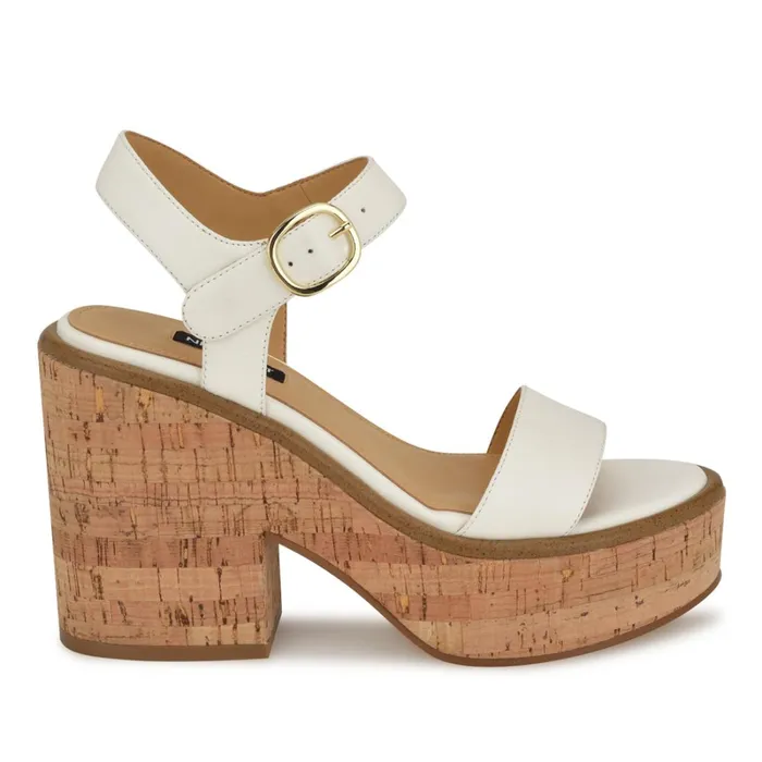 Amye Ankle Strap Wedge Sandals White Women Nine West High Heels