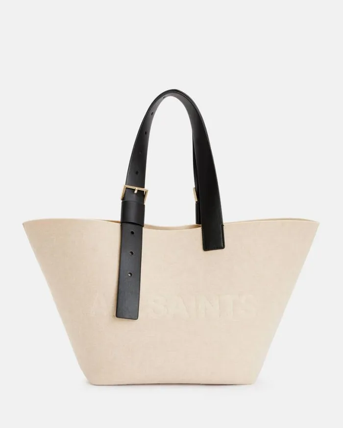 Anik Spacious Felt Logo Tote Bag Ecru White Women AllSaints Handbags and Wallets