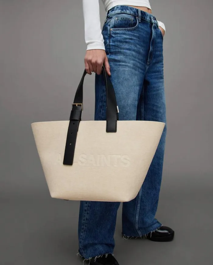 Anik Spacious Felt Logo Tote Bag Ecru White Women AllSaints Handbags and Wallets Anik Spacious Felt Logo Tote Bag Ecru White Women AllSaints Handbags and Wallets