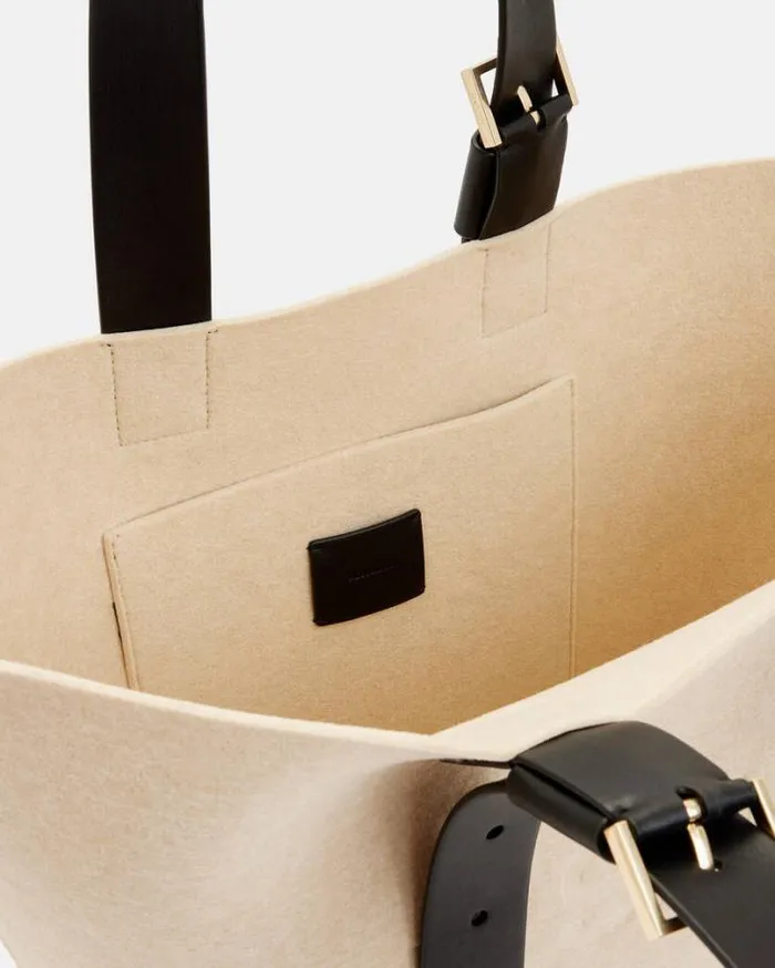 Anik Spacious Felt Logo Tote Bag Ecru White Women AllSaints Handbags and Wallets Anik Spacious Felt Logo Tote Bag Ecru White Women AllSaints Handbags and Wallets