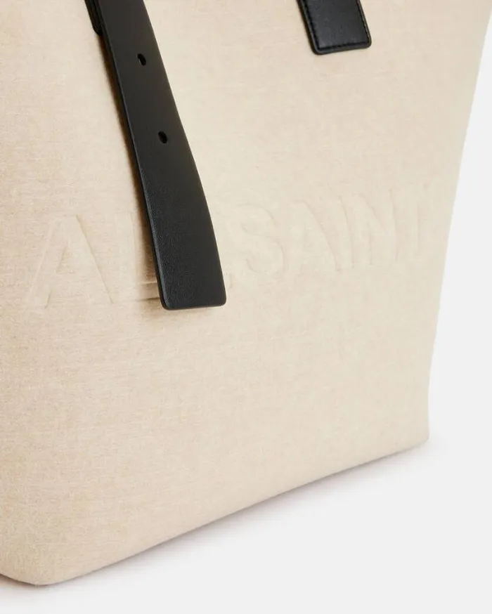 Anik Spacious Felt Logo Tote Bag Ecru White Women AllSaints Handbags and Wallets Anik Spacious Felt Logo Tote Bag Ecru White Women AllSaints Handbags and Wallets