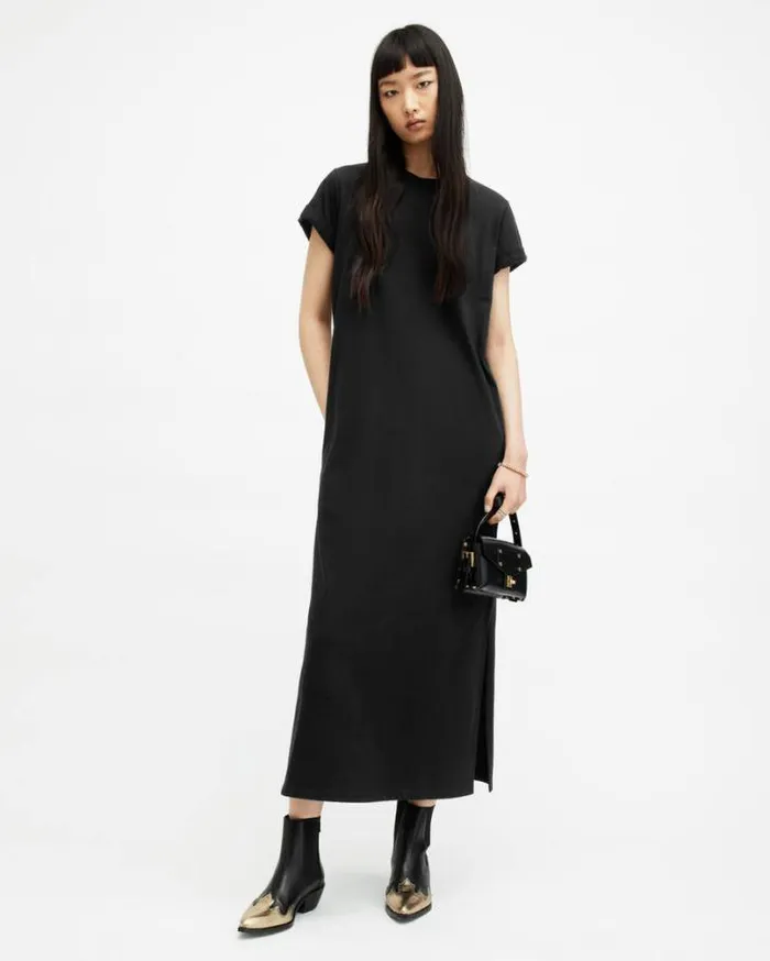 Anna Crew Neck Short Sleeve Maxi Dress Black Women AllSaints Dresses