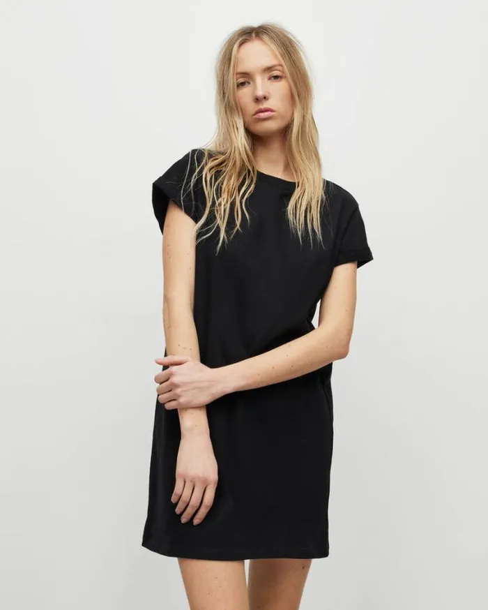 Anna Crew Neck Short Sleeve Mini Dress Black Women AllSaints Dresses