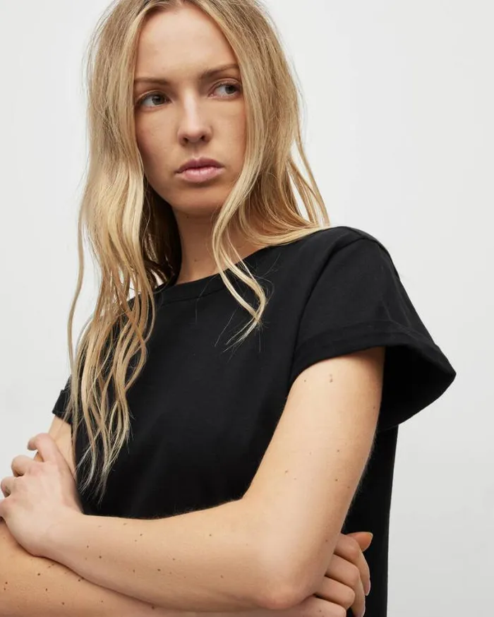 Anna Crew Neck Short Sleeve Mini Dress Black Women AllSaints Dresses