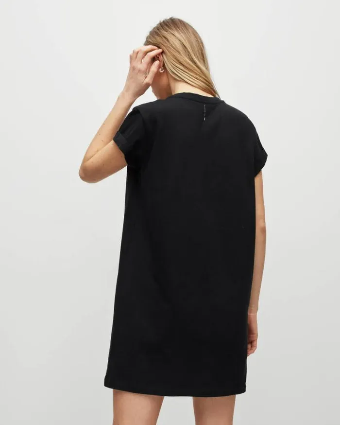 Anna Crew Neck Short Sleeve Mini Dress Black Women AllSaints Dresses
