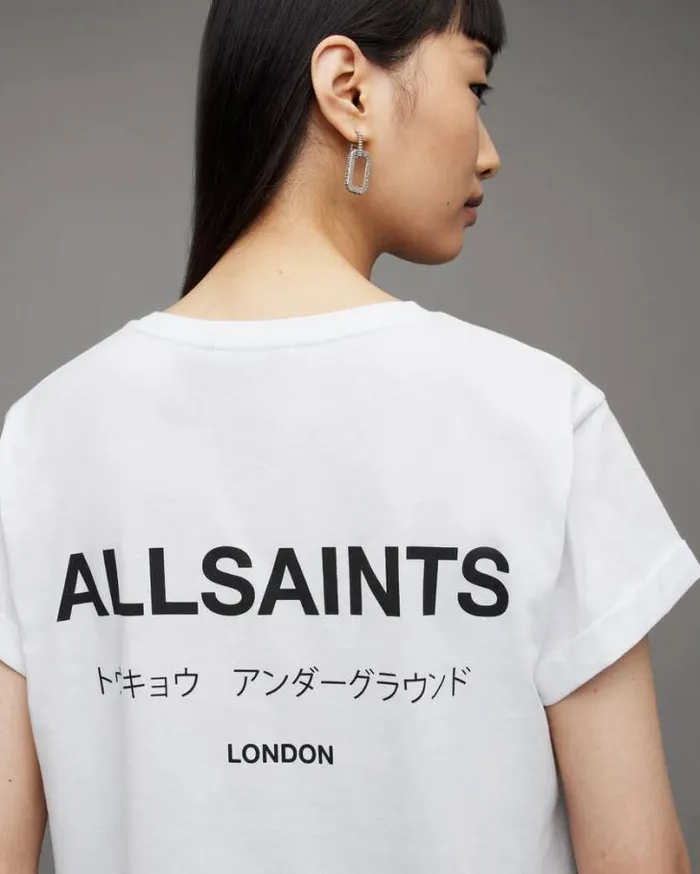 Anna Crew Neck Underground Logo TShirt White Women AllSaints Tops and Shirts