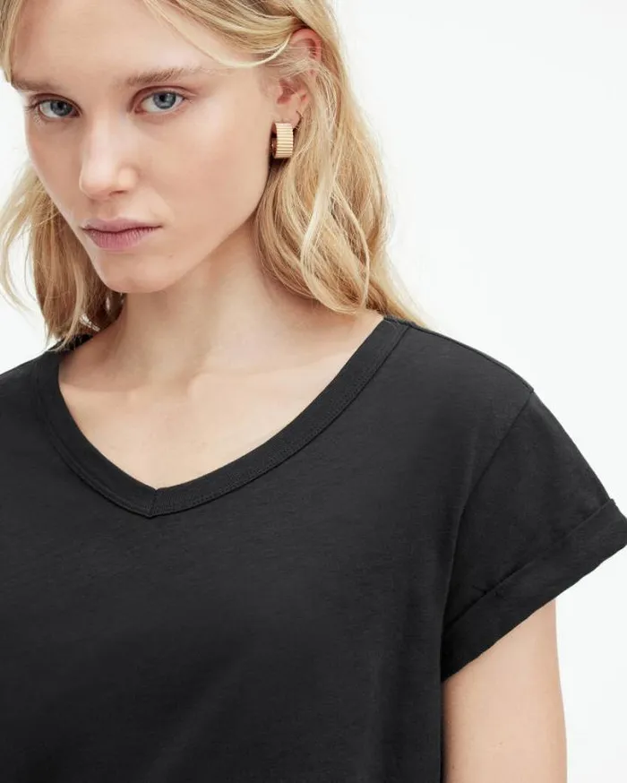 Anna VNeck Short Sleeve TShirt Black Women AllSaints TShirts