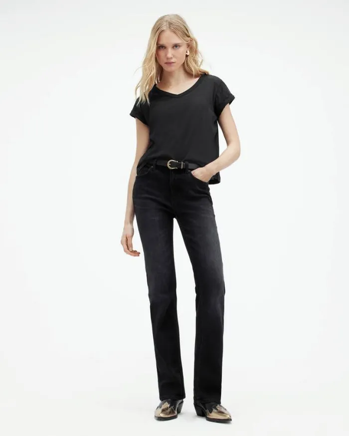 Anna VNeck Short Sleeve TShirt Black Women AllSaints TShirts