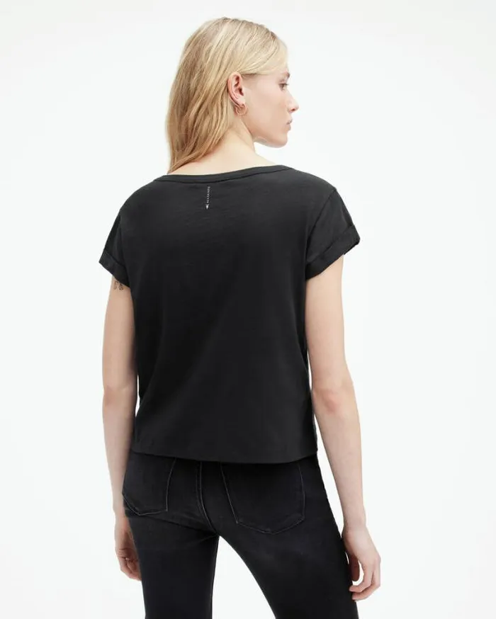 Anna VNeck Short Sleeve TShirt Black Women AllSaints TShirts