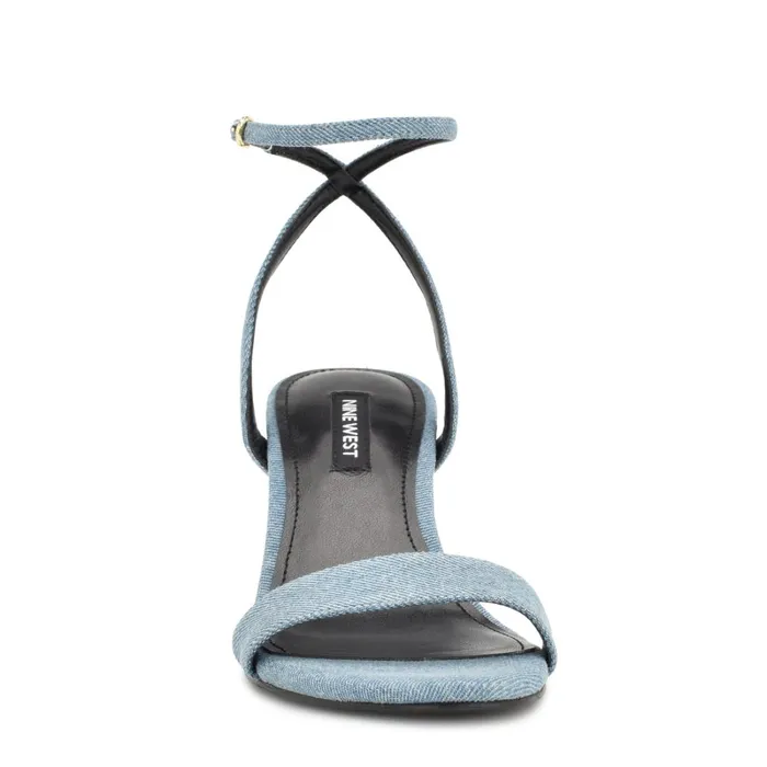 Anny Ankle Strap Heeled Sandals Blue Denim Fabric Women Nine West Dress Anny Ankle Strap Heeled Sandals Blue Denim Fabric Women Nine West Dress
