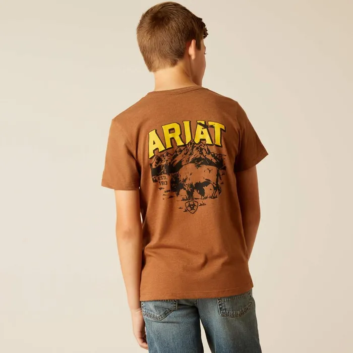 Ariat Bison Sketch Shield TShirt Cinnamon Kids Ariat TShirts and Polos