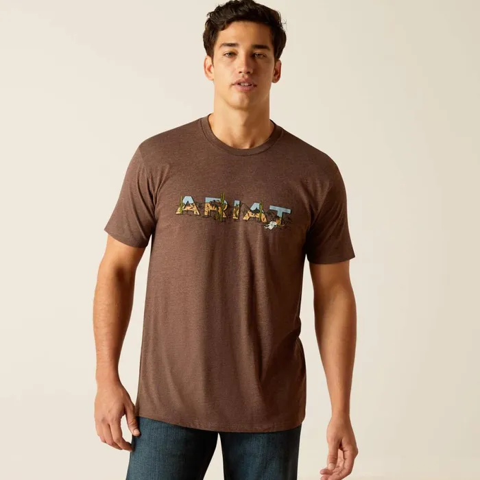 Ariat Logo SW Landscape TShirt Brown Heather Men Ariat TShirts and Polos