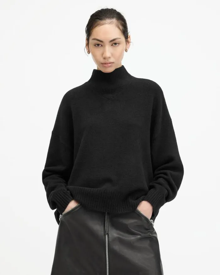 Asha Soft Fluffy Sweater Black Women AllSaints Sweaters