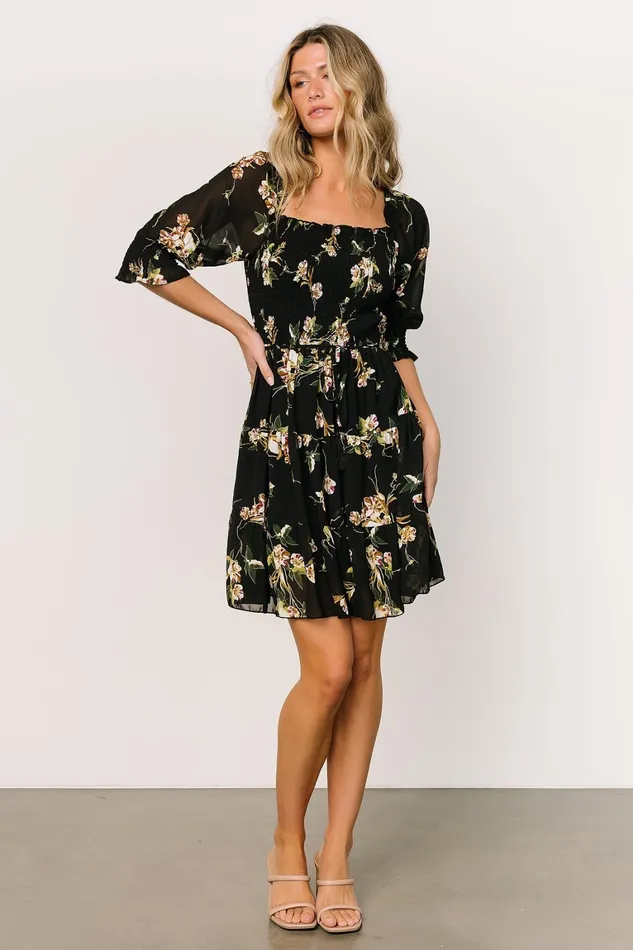 Azlyn Smocked Short Dress Night Bloom Floral Women Baltic Born Short Dresses