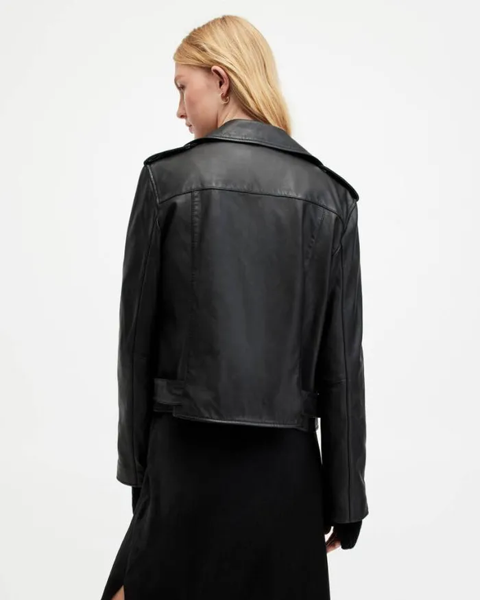 Balfern Belted Hem Leather Biker Jacket Blackgold Women AllSaints Leather Jackets Balfern Belted Hem Leather Biker Jacket Blackgold Women AllSaints Leather Jackets