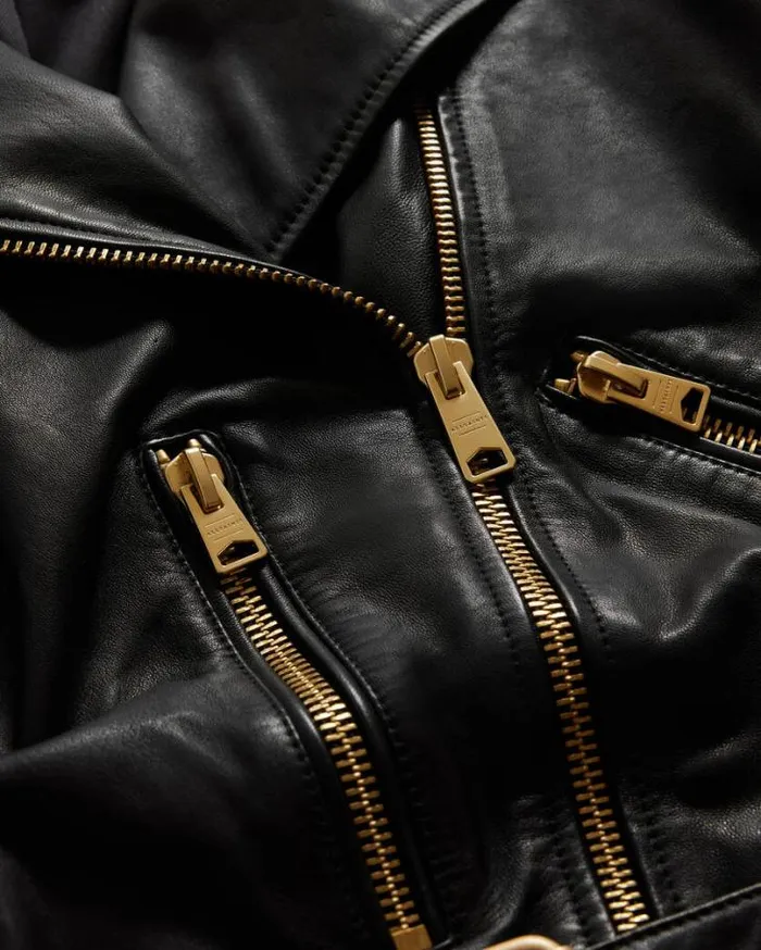 Balfern Belted Hem Leather Biker Jacket Blackgold Women AllSaints Leather Jackets Balfern Belted Hem Leather Biker Jacket Blackgold Women AllSaints Leather Jackets