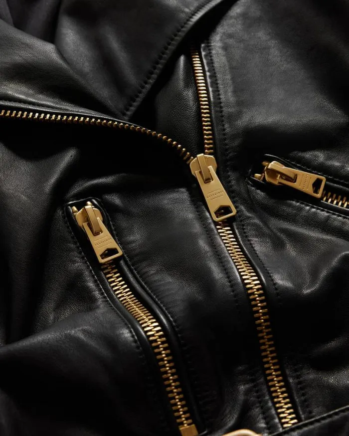 Balfern Belted Hem Leather Biker Jacket Blackgold Women AllSaints Leather Jackets Balfern Belted Hem Leather Biker Jacket Blackgold Women AllSaints Leather Jackets