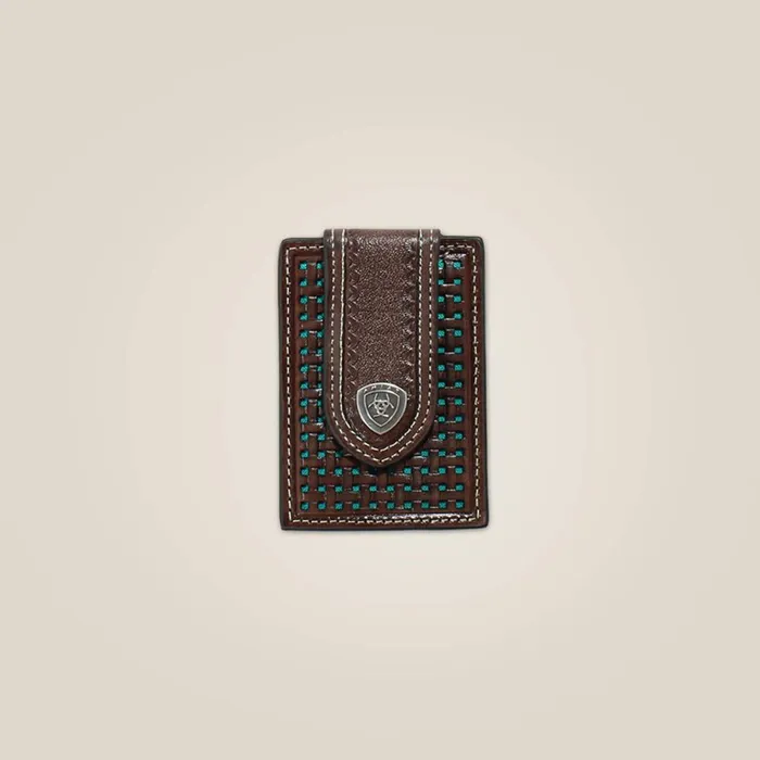 Basketweave Card Case Brown Men Ariat Bags and Wallets