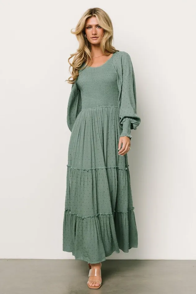 Bayley Smocked Dotted Maxi Dress Dark Eucalyptus Women Baltic Born Maxi Dresses
