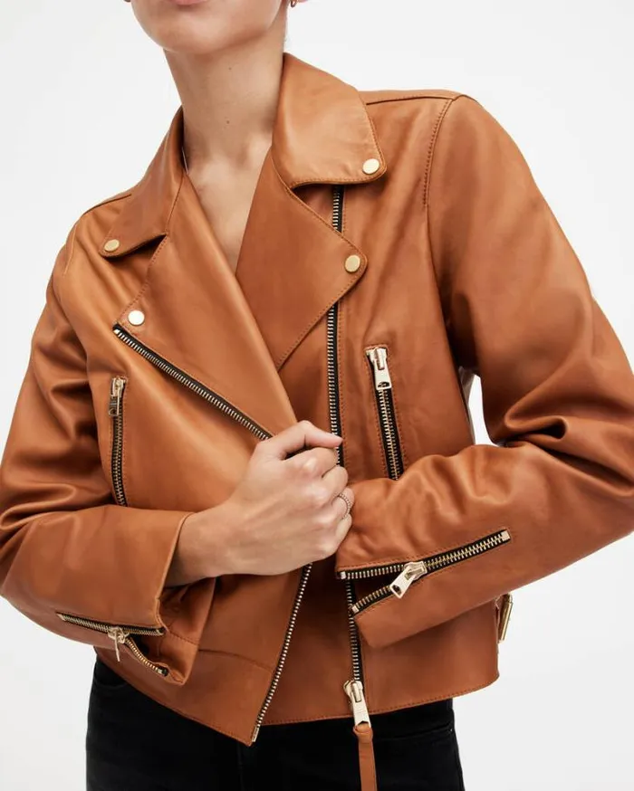 Beale Slim Fit Leather Biker Jacket Cognac Brown Women AllSaints Leather Jackets Beale Slim Fit Leather Biker Jacket Cognac Brown Women AllSaints Leather Jackets