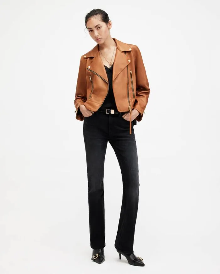 Beale Slim Fit Leather Biker Jacket Cognac Brown Women AllSaints Leather Jackets Beale Slim Fit Leather Biker Jacket Cognac Brown Women AllSaints Leather Jackets