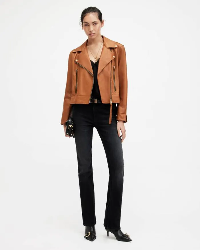 Beale Slim Fit Leather Biker Jacket Cognac Brown Women AllSaints Leather Jackets Beale Slim Fit Leather Biker Jacket Cognac Brown Women AllSaints Leather Jackets