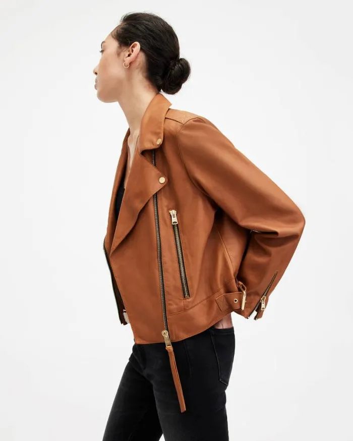 Beale Slim Fit Leather Biker Jacket Cognac Brown Women AllSaints Leather Jackets Beale Slim Fit Leather Biker Jacket Cognac Brown Women AllSaints Leather Jackets