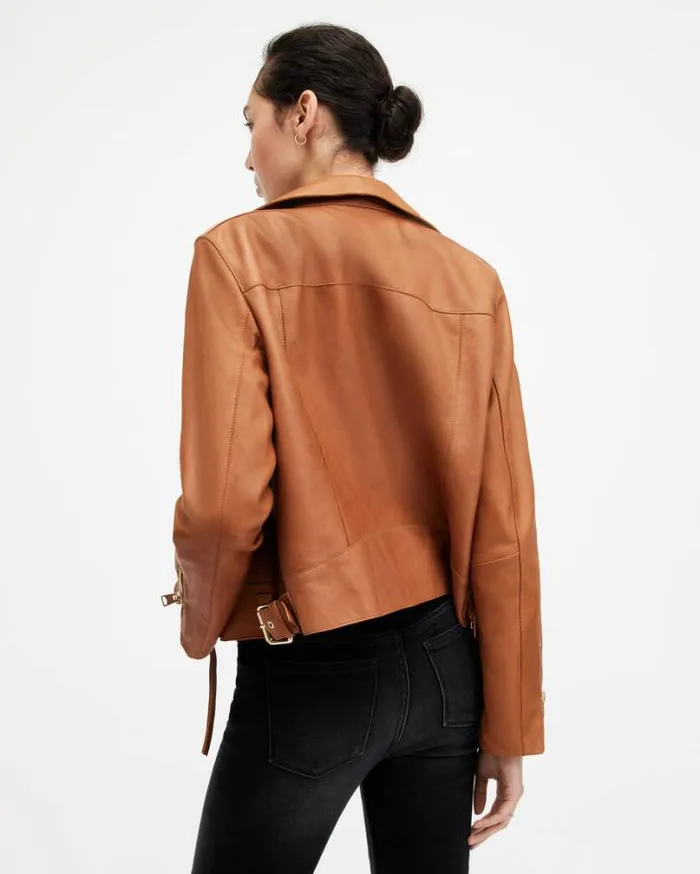 Beale Slim Fit Leather Biker Jacket Cognac Brown Women AllSaints Leather Jackets Beale Slim Fit Leather Biker Jacket Cognac Brown Women AllSaints Leather Jackets