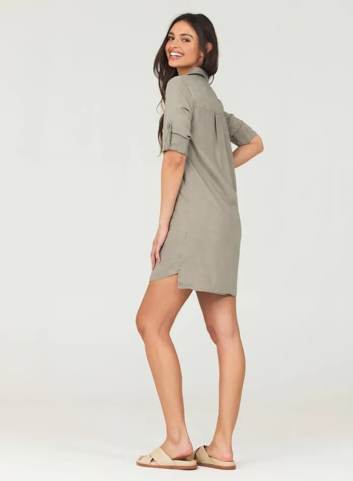 Bella Dahl ALine Rolled Tab Sleeve Dress 8211 Soft Army Women Mini Dresses Bella Dahl ALine Rolled Tab Sleeve Dress 8211 Soft Army Women Mini Dresses