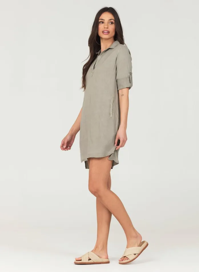 Bella Dahl ALine Rolled Tab Sleeve Dress 8211 Soft Army Women Mini Dresses Bella Dahl ALine Rolled Tab Sleeve Dress 8211 Soft Army Women Mini Dresses