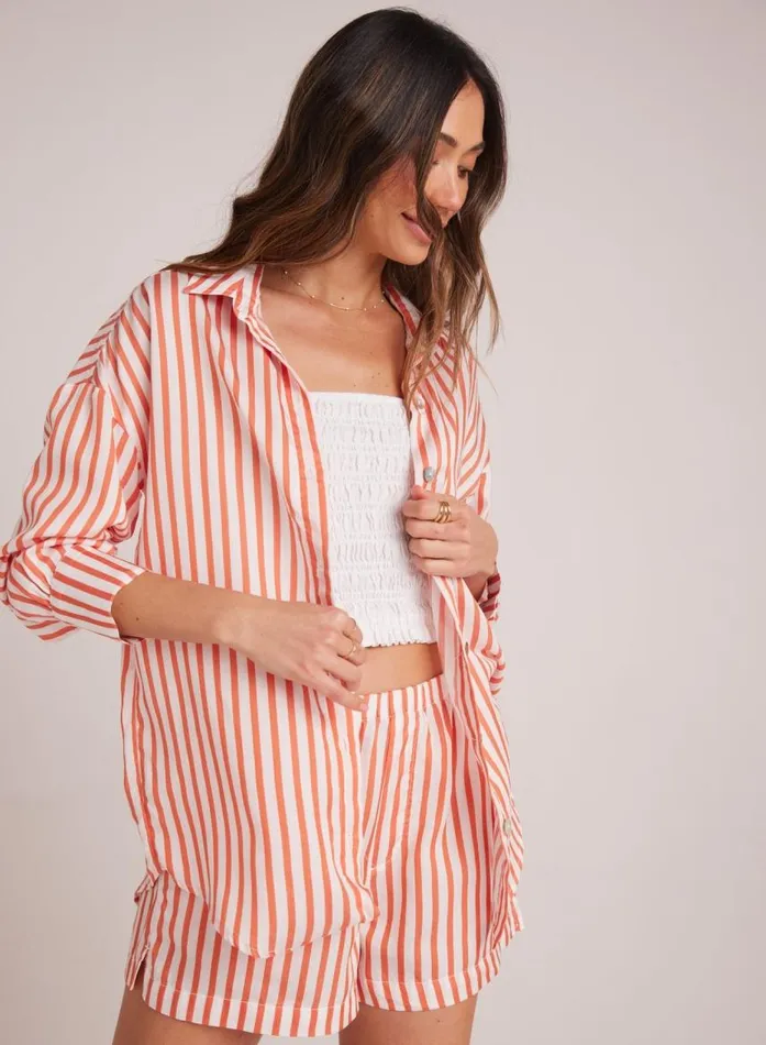 Bella Dahl Boyfriend Button Down 8211 Sunset Blaze Stripe Women Button Down