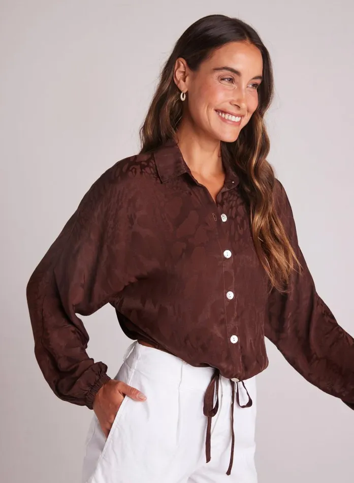 Bella Dahl Drawcord Waist Shirt 8211 Cafu00e9 Noir Women Button Down Bella Dahl Drawcord Waist Shirt 8211 Cafu00e9 Noir Women Button Down