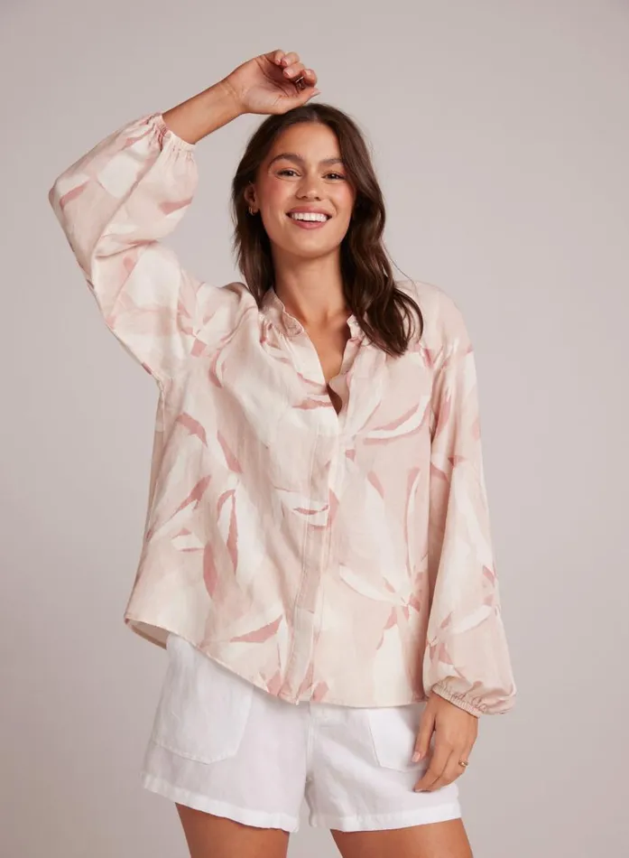 Bella Dahl Long Sleeve Shirred Raglan Shirt 8211 Fresco Floral Print Women Long Sleeve