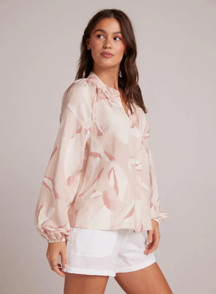 Bella Dahl Long Sleeve Shirred Raglan Shirt 8211 Fresco Floral Print Women Long Sleeve