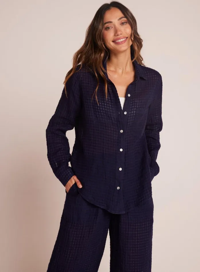 Bella Dahl Oversized Pocket Button Down 8211 Tropic Navy Women Long Sleeve
