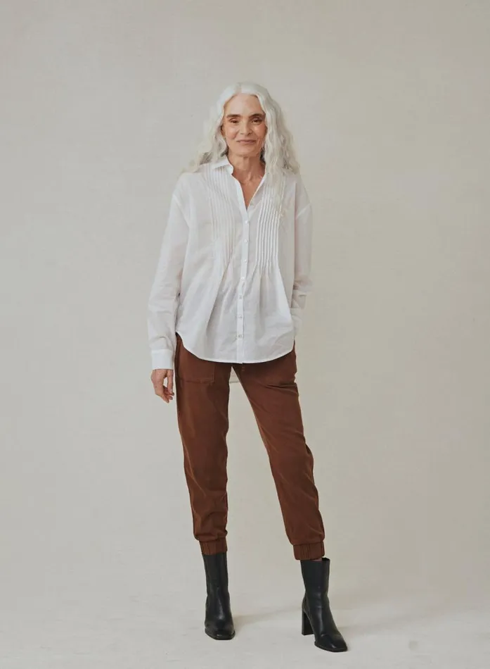 Bella Dahl Pintuck Flowy Shirt 8211 White Women Long Sleeve