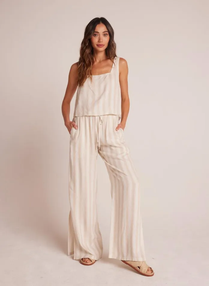 Bella Dahl Side Slit Wide Leg Pant 8211 Playa Sand Stripe Women Pants