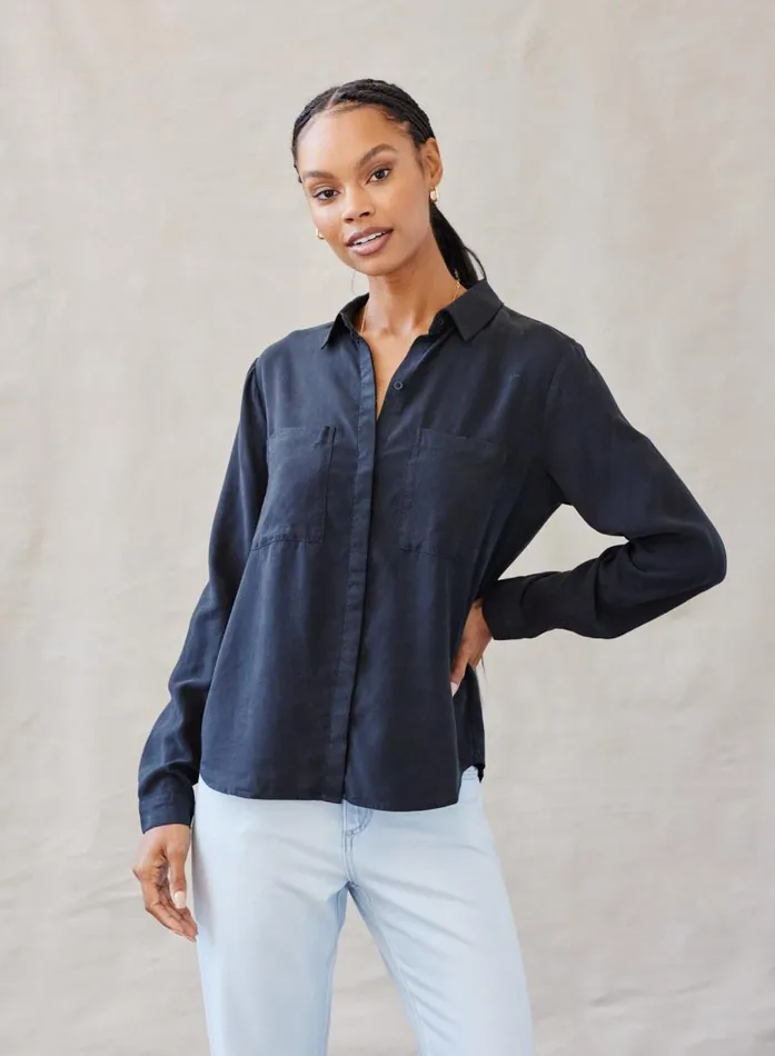 Bella Dahl Two Pocket Classic Button Down 8211 Vintage Black Women Long Sleeve