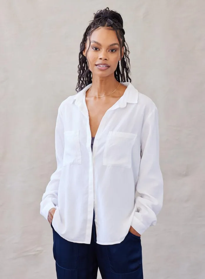 Bella Dahl Two Pocket Classic Button Down 8211 White Women Long Sleeve