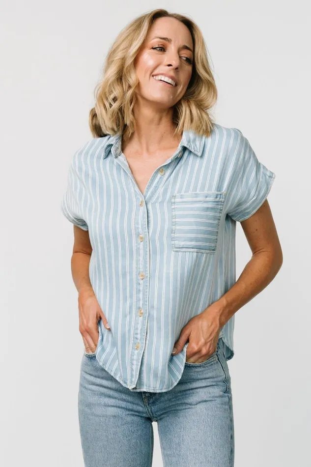 Berkley Striped Top Denim Blue Women Baltic Born Blouses Shirts