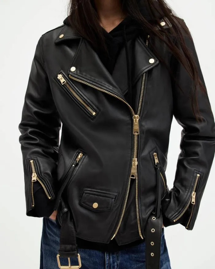 Biller Leather Oversized Biker Jacket Blackgold Women AllSaints Jackets and Coats Biller Leather Oversized Biker Jacket Blackgold Women AllSaints Jackets and Coats