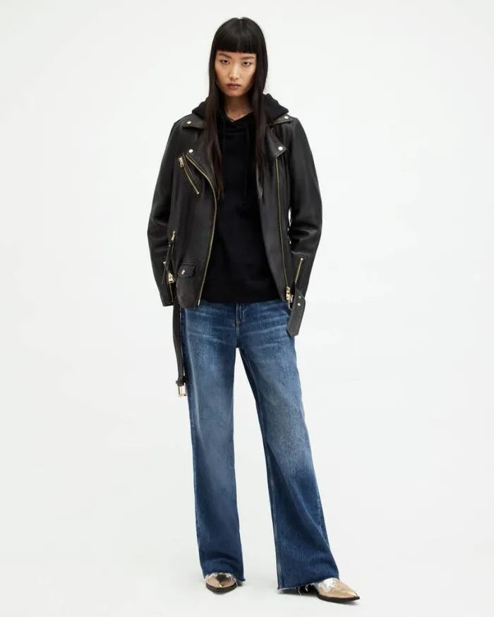 Biller Leather Oversized Biker Jacket Blackgold Women AllSaints Jackets and Coats Biller Leather Oversized Biker Jacket Blackgold Women AllSaints Jackets and Coats