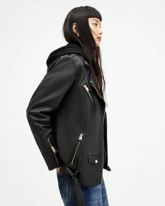 Biller Leather Oversized Biker Jacket Blackgold Women AllSaints Jackets and Coats Biller Leather Oversized Biker Jacket Blackgold Women AllSaints Jackets and Coats