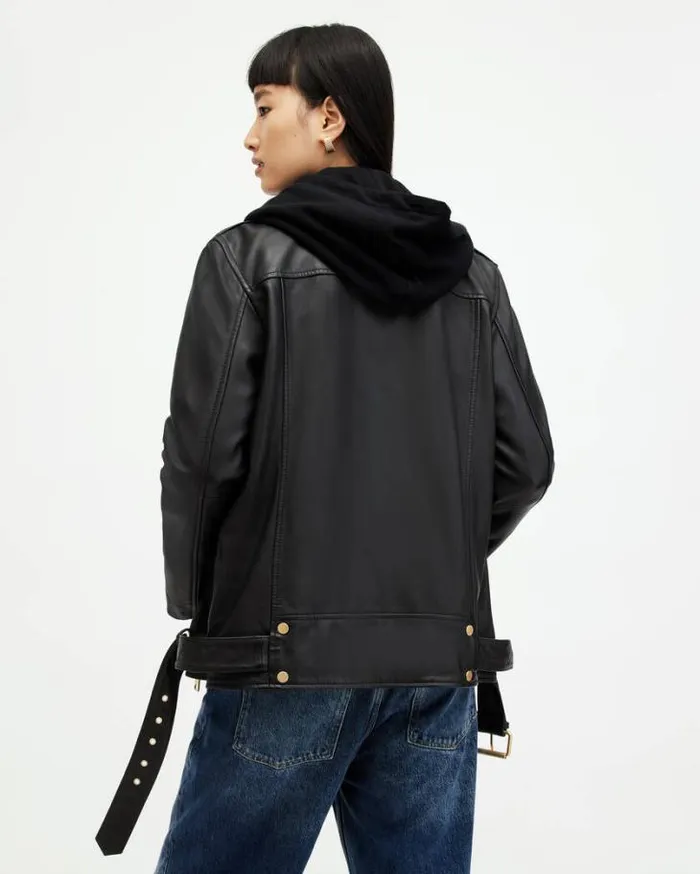 Biller Leather Oversized Biker Jacket Blackgold Women AllSaints Jackets and Coats Biller Leather Oversized Biker Jacket Blackgold Women AllSaints Jackets and Coats